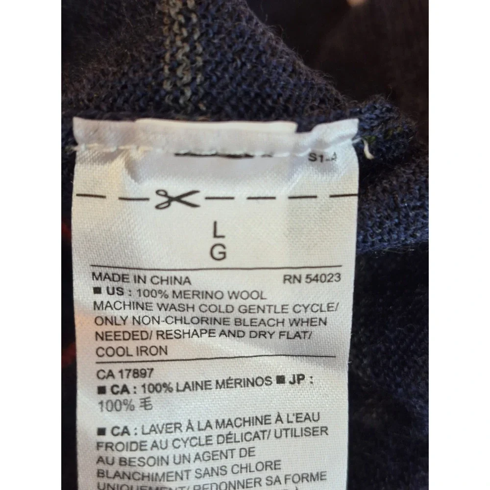 Banana Republic Mens Blue Striped 100% Merino Wool Crewneck Sweater Large
